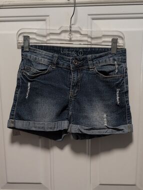 Liquido Blue Distressed Roll-Cuff Jean Shorts